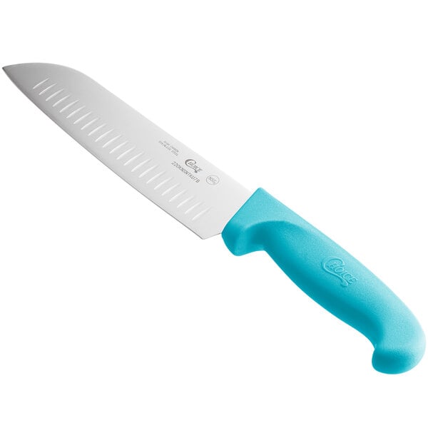 Choice 7" Santoku Knife w/ Granton Edge & Neon Handle – item 220KNSNTKU7B