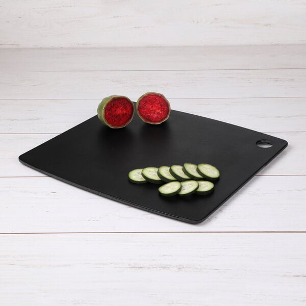 Elite 14" x 12 1/2" Black Melamine / Bamboo Serving Board – item 330ECO14125R image 2