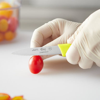 Choice 3 1/4" Serrated Paring Knife w/ Neon Handle – item 220KNPRSR32Y image 2