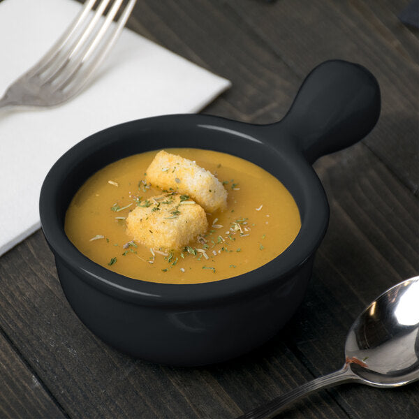 Tablecraft CW3370BK 8 oz. Black Cast Serving Bowl w/ Handle – item 8083370DBK