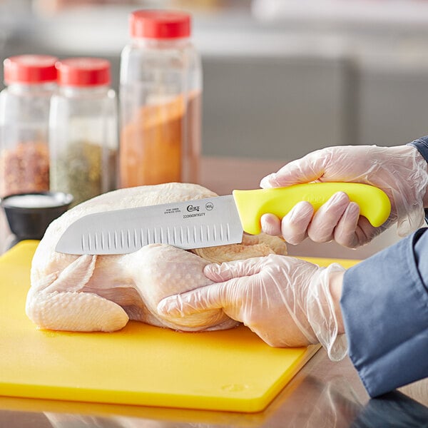 Choice 7" Santoku Knife w/ Granton Edge & Neon Handle – item 220KNSNTKU7Y image 2