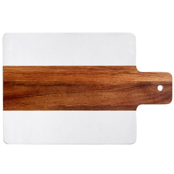 Acopa 9" x 7 1/2" Acacia Wood and Serving Board w/ Handle – item 303SBMW117 image 2