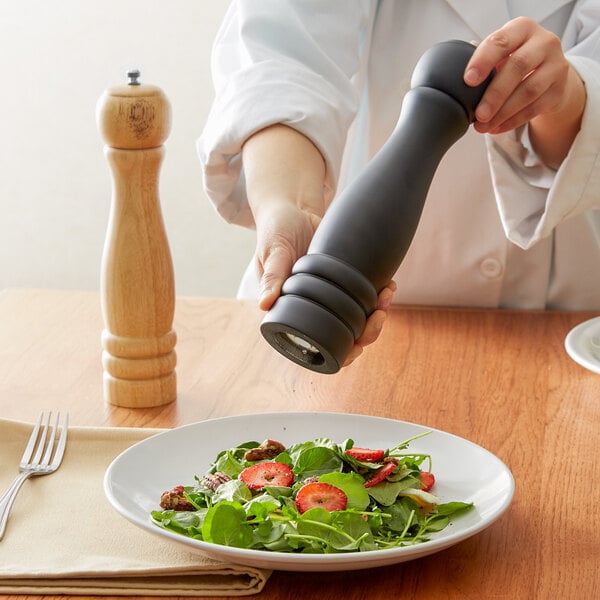 Acopa 10" Matte Black / Natural Wooden Salt / Pepper Mill – item 176PMST10BKN image 2