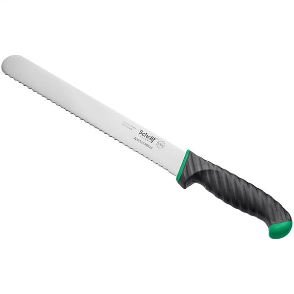 Schraf 10" Serrated Slicing Knife w/ TPRgrip Handle – item 220VSLSRGR10