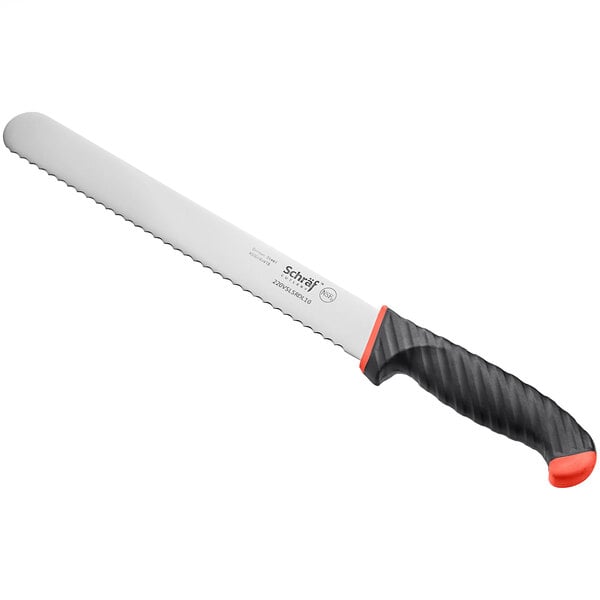 Schraf 10" Serrated Edge Slicing Knife w/ Red TPRgrip Handle – item 220VSLSRRD10