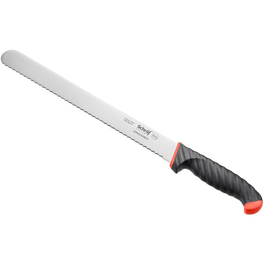 Schraf 12" Serrated Edge Slicing Knife w/ Red TPRgrip Handle – item 220VSLSRRD12