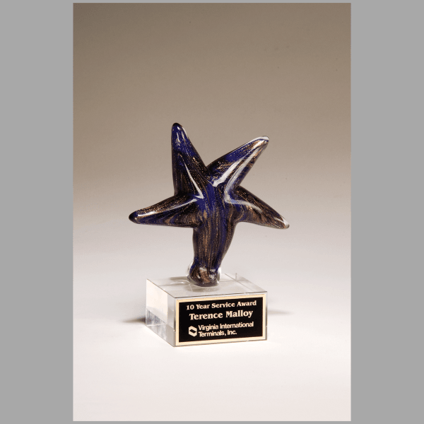 6.875" Blue Star Art Glass w/ Gold Metallic Award – item 2199