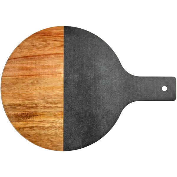 Acopa 10" Round Acacia Wood and Serving Board w/ Handle – item 303SBMB10 image 2