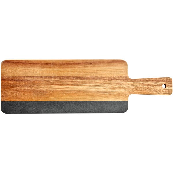 Acopa 12" x 5" Acacia Wood and Slate Serving Board w/ Handle – item 303SBMB165 image 2