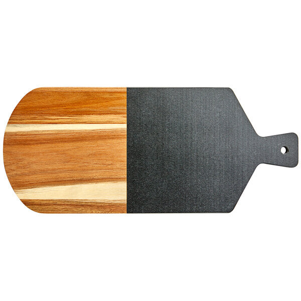 Acopa 14" x 7" Acacia Wood and Slate Serving Board w/ Handle – item 303SBMB167 image 2