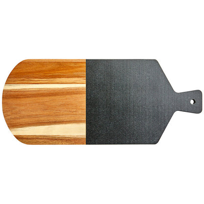 Acopa 14" x 7" Acacia Wood and Slate Serving Board w/ Handle – item 303SBMB167 image 2