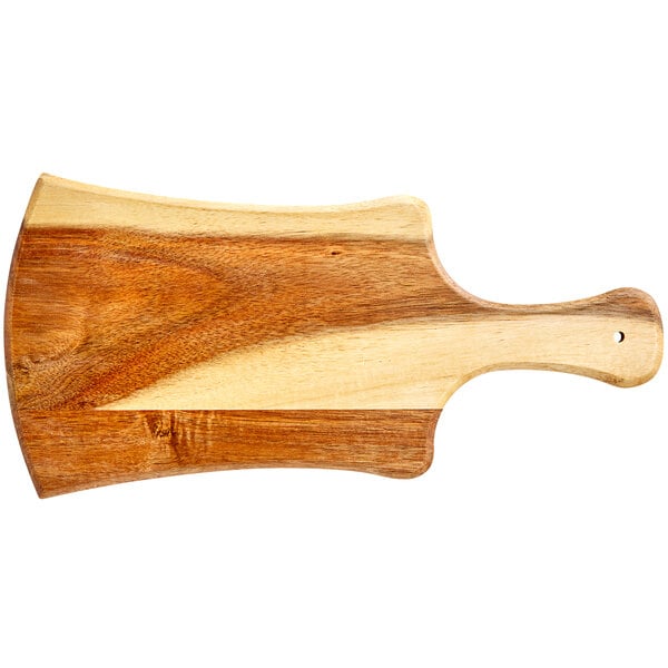 Acopa 9 1/2" x 7" Acacia Wood Serving Board w/ Handle – item 303SBRT147 image 2