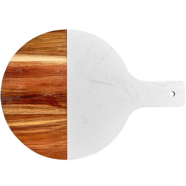 Acopa 10" Round Acacia Wood and Serving Board w/ Handle – item 303SBMW10 image 2
