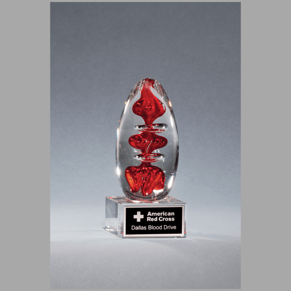 5.25" Red Egg Shaped Art Glass on Clear Base w/ Black Award – item 2255