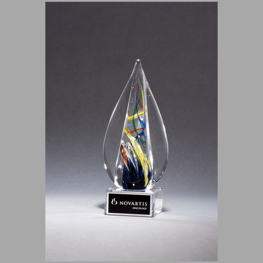 7.125" Flame Art Glass on Clear Base w/ Black Award – item 2261