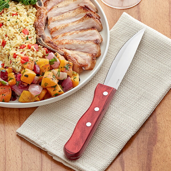 Acopa 4 7/8" Steak Knife w/ Jumbo Cherry Finish Wood Handle – item 26720403 image 2