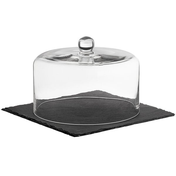 Acopa Serving Tray w/ 9 1/2" Glass Dome and Soapstone Chalk – item 303LSQGL12K image 2