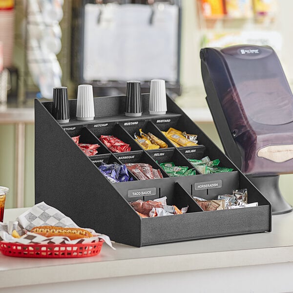 ServSense Black 12-Section Condiment Organizer - 16" x 18" – item 651CNOPLT12 image 2