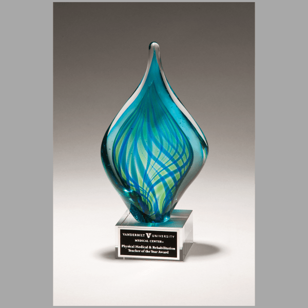 8.75" Blue & Green Twist Art Glass on Clear Base Award – item 2274
