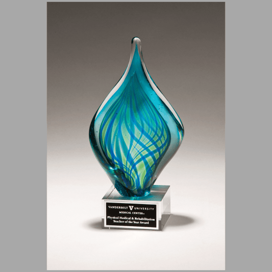 8.75" Blue & Green Twist Art Glass on Clear Base Award – item 2274