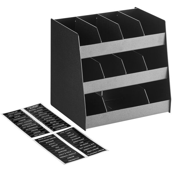ServSense Black 11-Section Condiment Organizer - 16" x 12" – item 651CNOPLH11