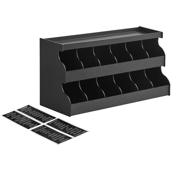 ServSense Black 12-Section Condiment Organizer - 24" x 9" – item 651CNOPLHS12