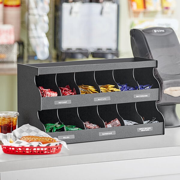 ServSense Black 12-Section Condiment Organizer - 24" x 9" – item 651CNOPLHS12 image 2