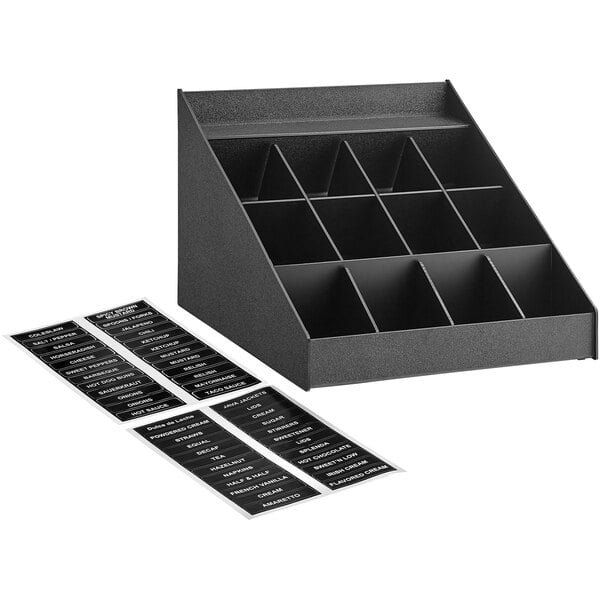 ServSense Black 12-Section Condiment Organizer - 16" x 18" – item 651CNOPLT12
