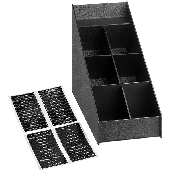 ServSense Black 6-Section Condiment Organizer - 8" x 18" – item 651CNOPLV5