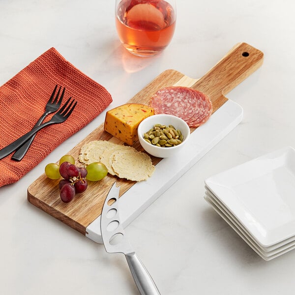 Acopa 12" x 5" Acacia Wood and Serving Board w/ Handle – item 303SBMW165