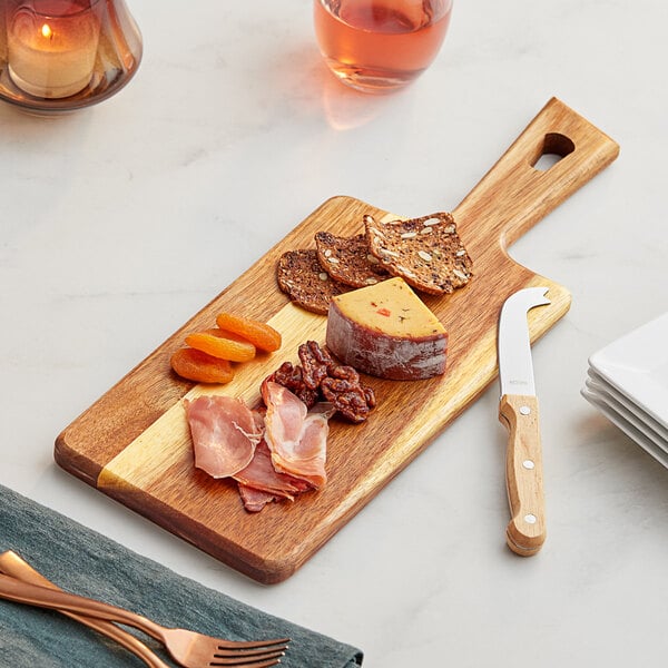 Acopa 10 1/2" x 6" Acacia Wood Serving Board w/ Handle – item 303SBRT156
