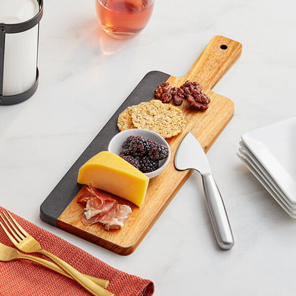 Acopa 12" x 5" Acacia Wood and Slate Serving Board w/ Handle – item 303SBMB165