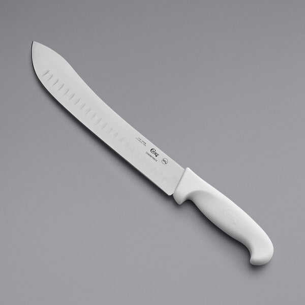 Choice 10" Granton Edge Butcher Knife w/ White Handle – item 220KWBTRGE10