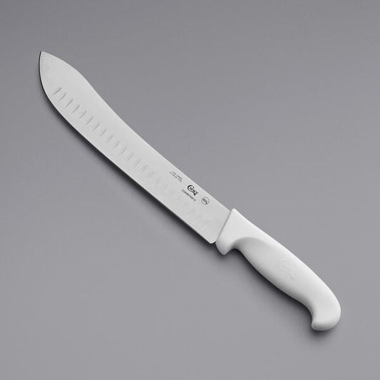 Choice 10" Granton Edge Butcher Knife w/ White Handle – item 220KWBTRGE10