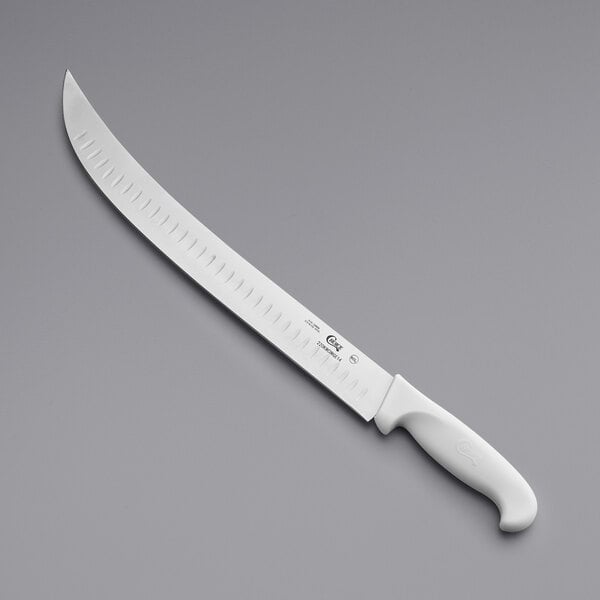 Choice 14" Granton Edge Cimeter Knife w/ White Handle – item 220KWCIMGE14