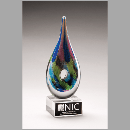 9.875" Multi-Colored Teardrop Art Glass on Clear Base Award – item 2288