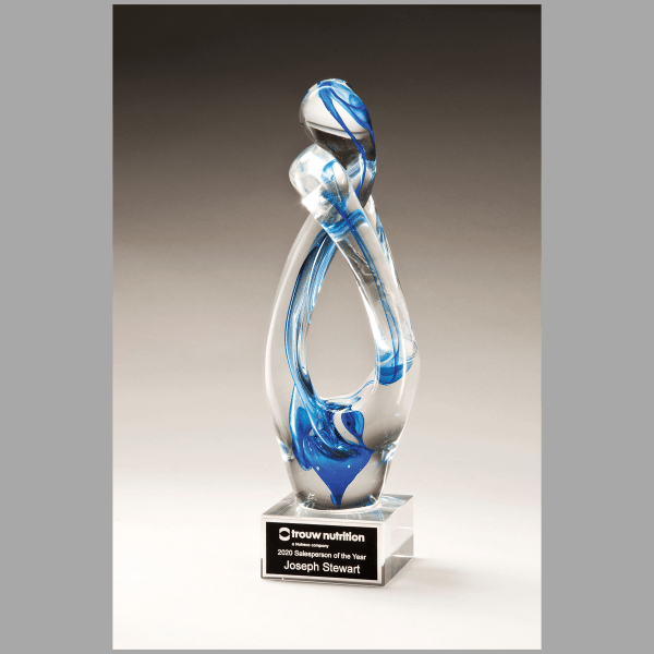 12" Contemporary Sculpture w/ Blue Accent Art Glass Award – item 2297