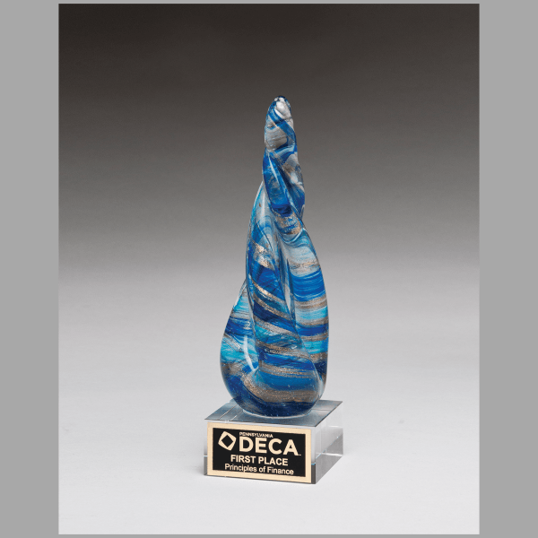 8.75" Twist Blue & Teal Art Glass w/ Gold Metallic Plaque – item 2308