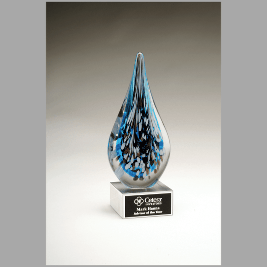 10" Multi-Colored Teardrop Art Glass on Clear Base Plaque – item 2311