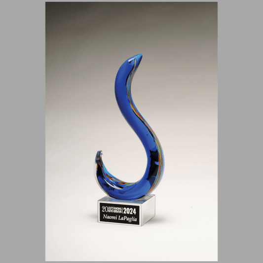 11" Modern Swan Design Art Glass on Clear Base Plaque – item 2315