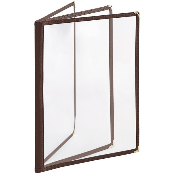 Choice 8 1/2" x 11" 6-View Three Pocket Menu Cover – item 1763PK8511BR