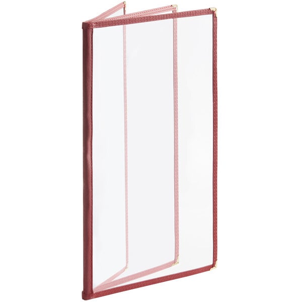 Choice 8 1/2" x 14" Burgundy 6-View Three Pocket Menu Cover – item 1763PK8514BU