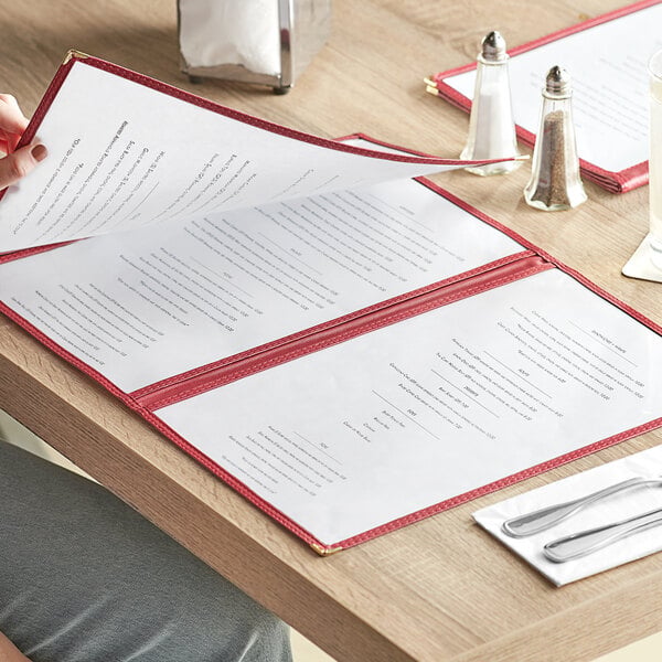 Choice 8 1/2" x 14" 6-View Trifold Three Pocket Menu Cover – item 1763TP8514BU image 2