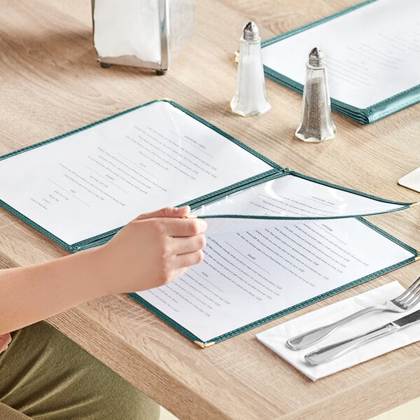 Choice 8 1/2" x 11" 6-View Three Pocket Menu Cover – item 1763PK8511GR image 2