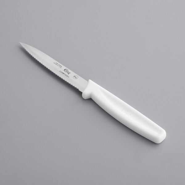 Choice 4" Serrated Edge Paring Knife w/ White Handle – item 220KWPARSR4