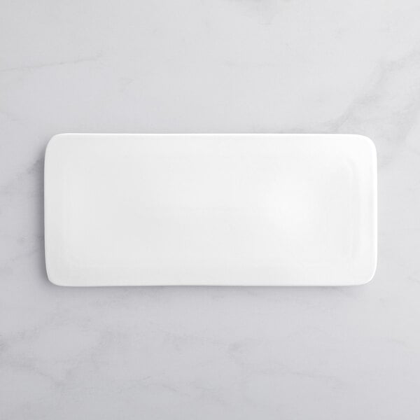 Acopa 14" x 6 1/4" Bright White Porcelain Flat Serving Plate – item 303FPR146BW image 2