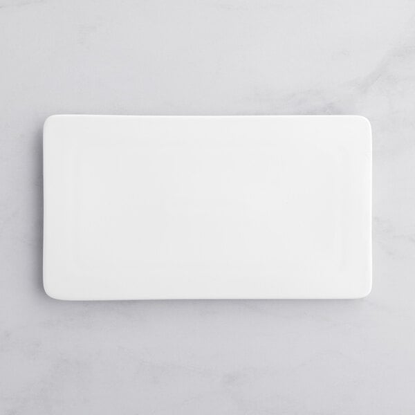 Acopa 10" x 5 3/4" Bright White Porcelain Flat Serving Plate – item 303FPR105BW image 2