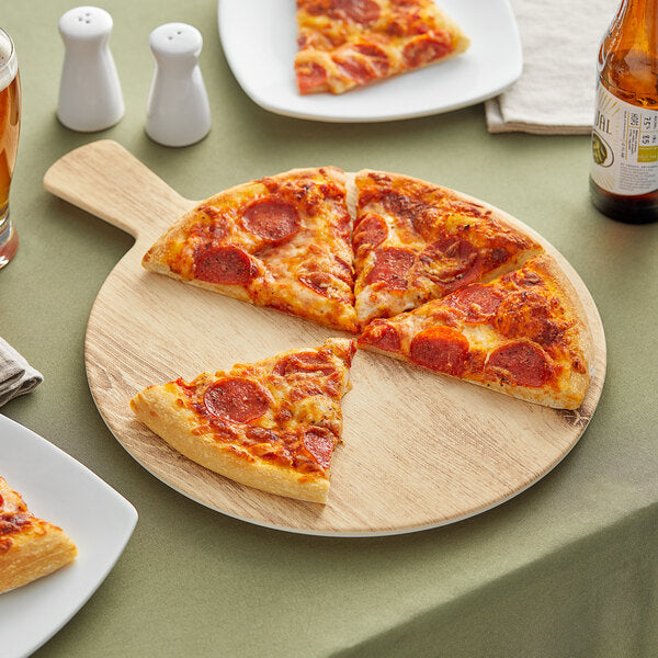 Acopa 12 1/2" Round Light Oak Faux Serving Board w/ Handle – item 304FXWD112B