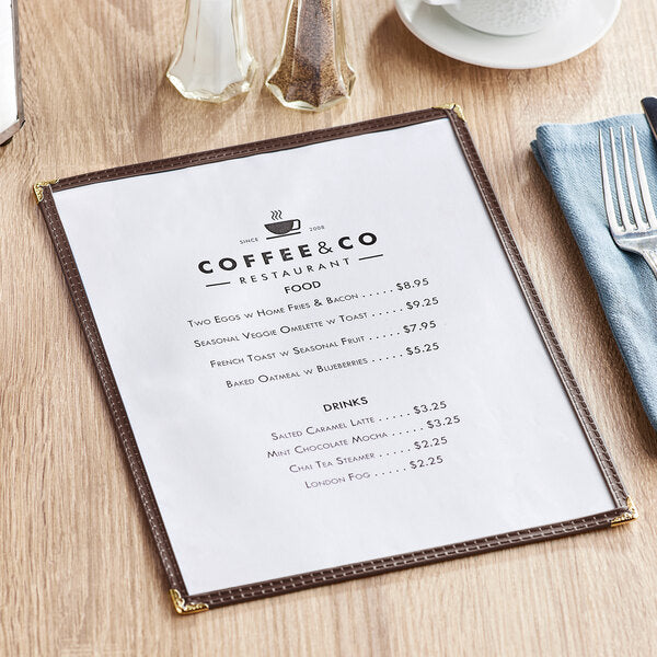 Choice 8 1/2" x 11" 2-View Single Pocket Menu Cover – item 1761PK8511BR image 2