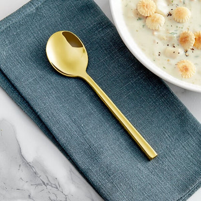 Acopa Phoenix Gold 6 1/4" Bouillon Spoon – item 267810002G image 2